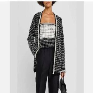 Alice + Olivia Bradford Collegiate Tweed Classic Cardigan Pearl Size L NWT